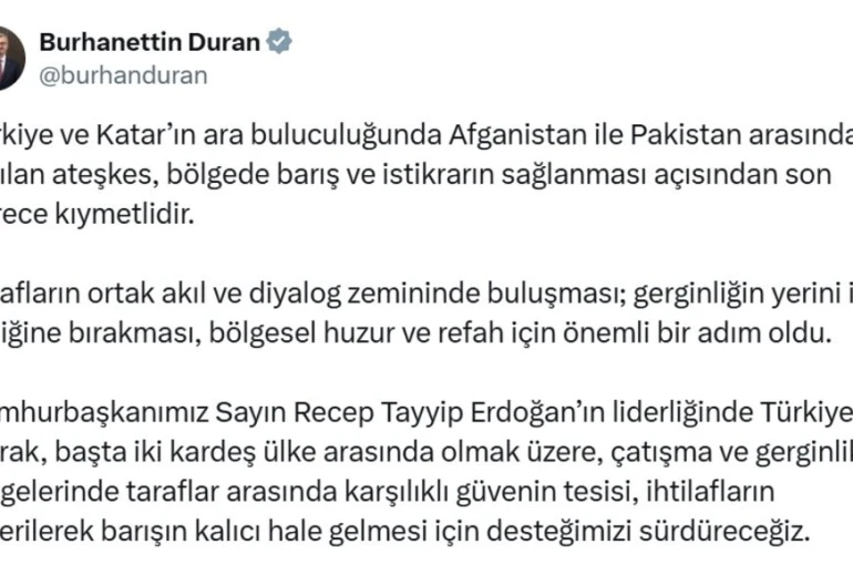 Burhanettin Duran’dan Afganistan-Pakistan ateşkesi açıklaması
