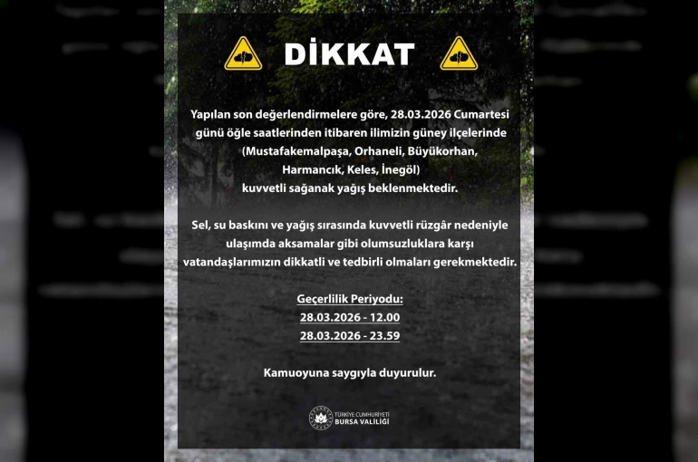 Bursa için sarı alarm: Kuvvetli yağış kapıda