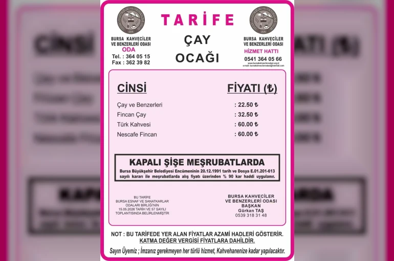 Bursa’da çay ve kahve fiyatlarına yüzde 30 zam