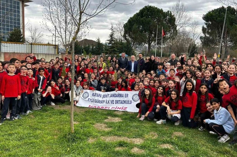 Bursa’da ilköğretim öğrencileri selvi fidanı diktiler