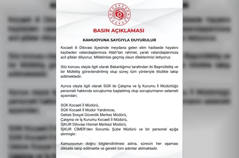 Çalışma ve Sosyal Güvenlik Bakanlığı Kocaeli’ndeki yangına ilişkin 7 kişiyi açığa aldı 