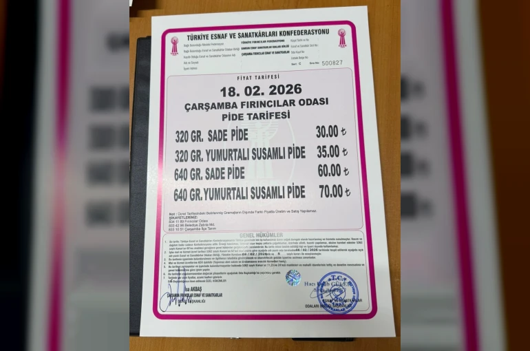 Çarşamba’da pide fiyatları belli oldu