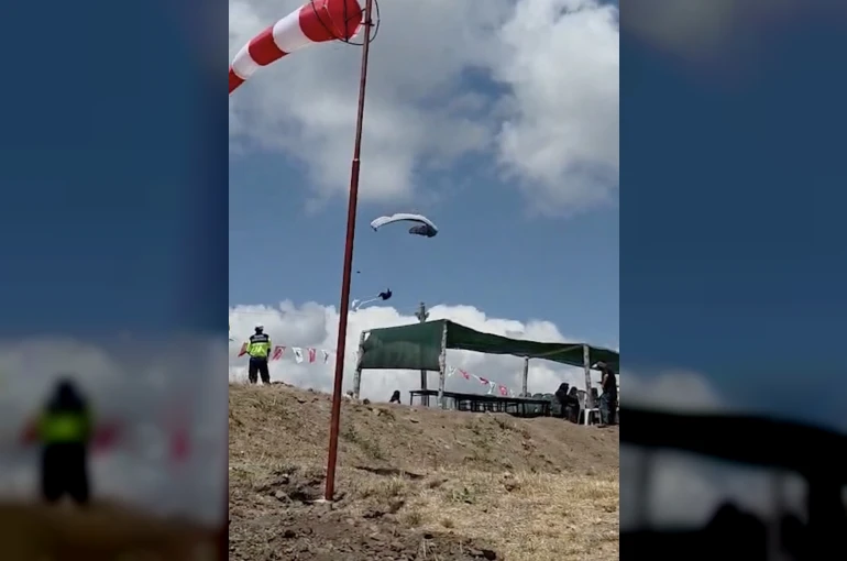 Çorum’da yamaç paraşütü pilotunun düşme anı kamerada
