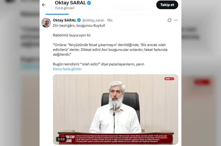 Cumhurbaşkanı Başdanışmanı Saral’dan Kuytul’a tepki: "Senin de suyun yeterince ısındı Kuytul"