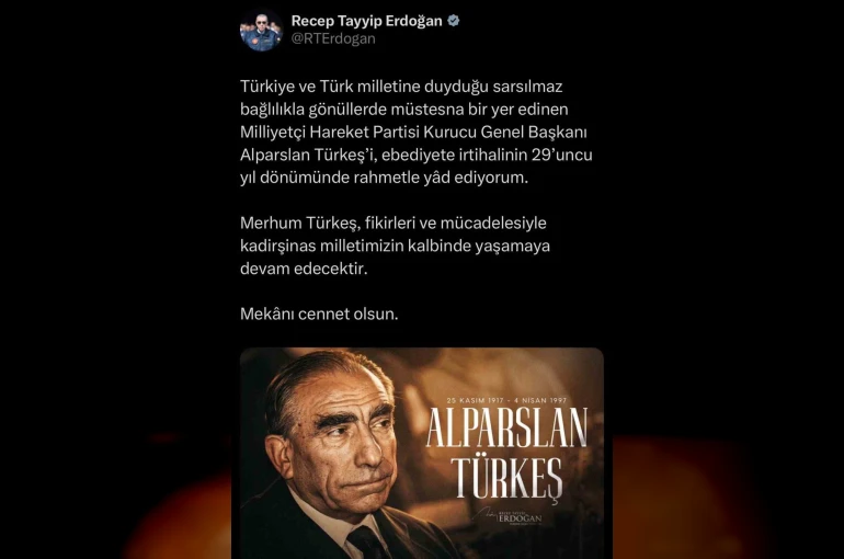 Cumhurbaşkanı Erdoğan, Alparslan Türkeş’i vefatının 29’uncu yıl dönümünde andı