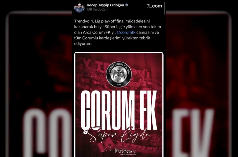 Cumhurbaşkanı Erdoğan, Süper Lig’e yükselen Çorum FK’yı tebrik etti