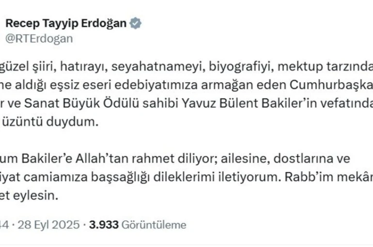Cumhurbaşkanı Erdoğan’dan Bakiler için başsağlığı mesajı