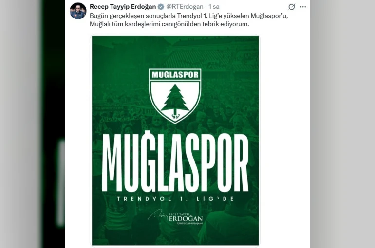 Cumhurbaşkanı Erdoğan’dan Muğlaspor’a tebrik mesajı