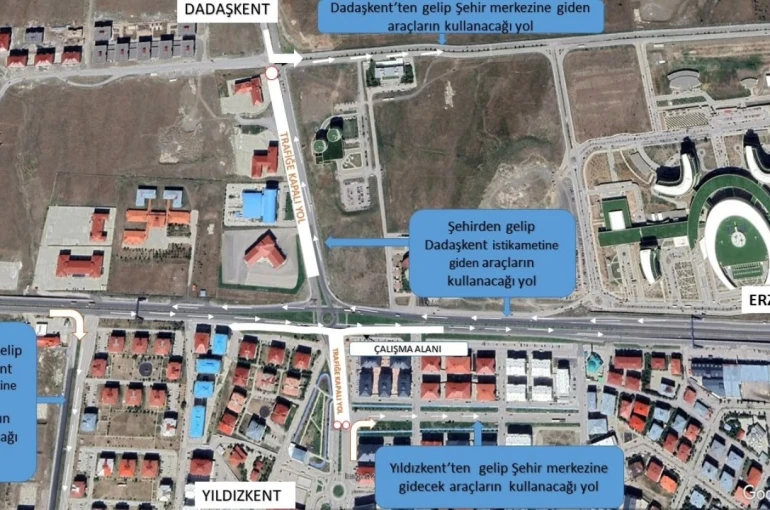 Dadaşkent-Yıldızkent bağlantısını sağlayan dönel kavşağa geçici düzenleme geldi 