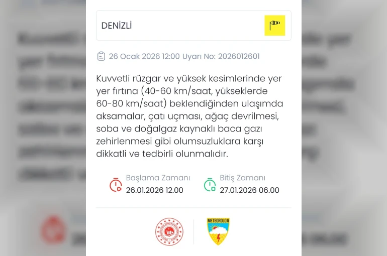 Denizli için kuvvetli rüzgar ve fırtına uyarısı verildi 