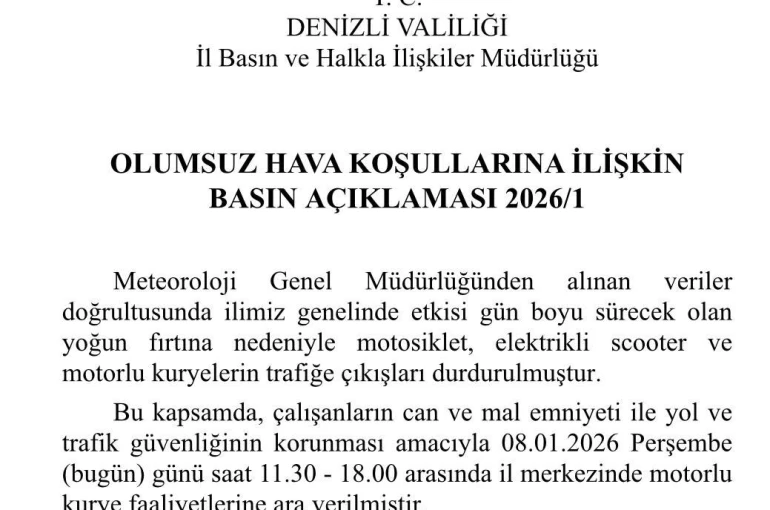 Denizli’de fırtına nedeniyle motorla trafiğe çıkışlar durduruldu