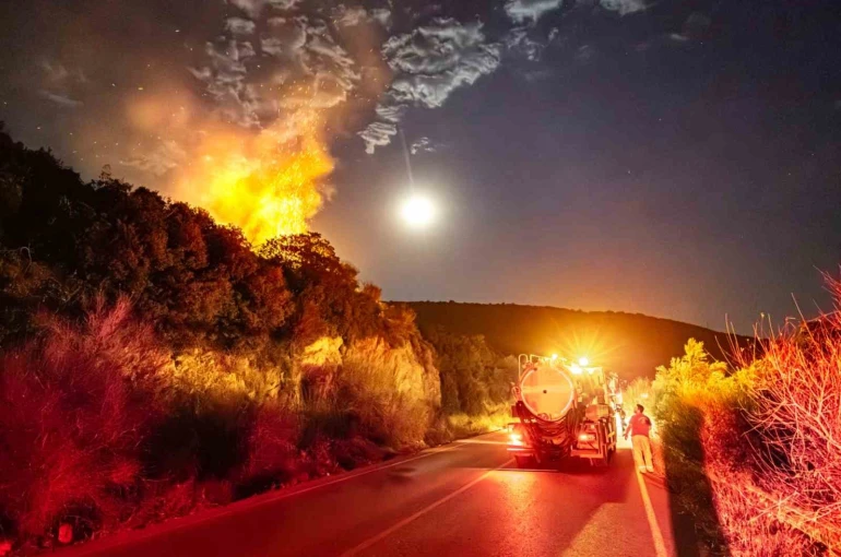 Dikili Bademler’de alevlerle mücadele sabaha kadar sürdü