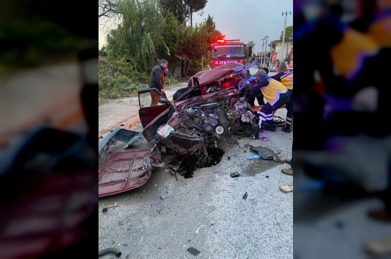 Direğe çarparak hurdaya dönen Fiat Tofaş’ın sürücüsü ağır yaralandı