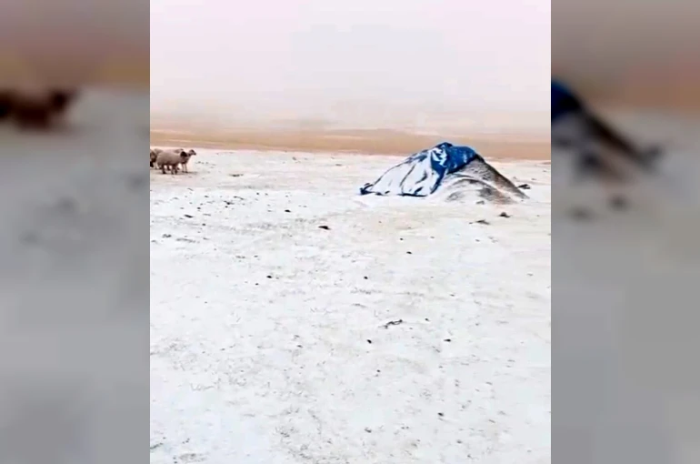Diyadin’de Eylül’de yağan kar köyü beyaza bürüdü