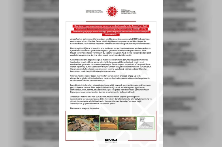 DMM’den ’Ayasofya-i Kebir Camii’ye iş makineleriyle zarar verildiği" iddialarına yalanlama