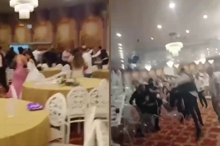 Düğünde uçan tekmeli kavga kamerada