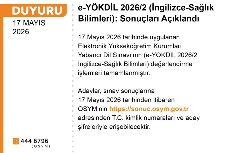 e-YÖKDİL 2026/2 sonuçları açıklandı