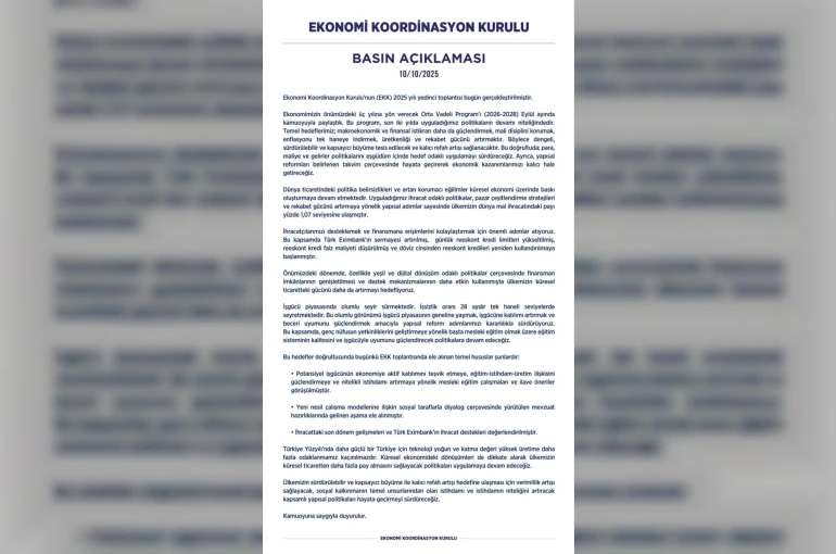 Ekonomi Koordinasyon Kurulu: "Enflasyonu tek haneye indirmek ve kalıcı refah artışı sağlamak hedefimiz"
