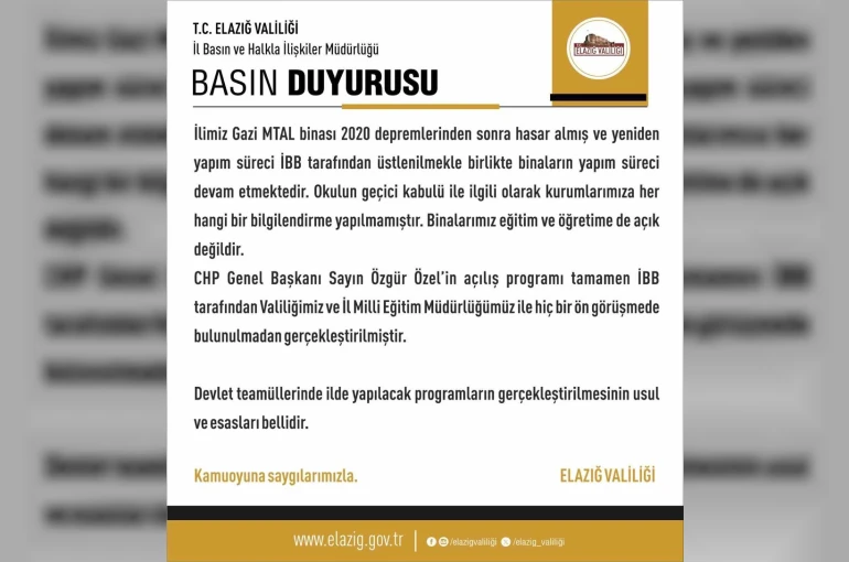 Elazığ Valiliği’nden Özgür Özel’in açılışını yaptığı okulla ilgili açıklama