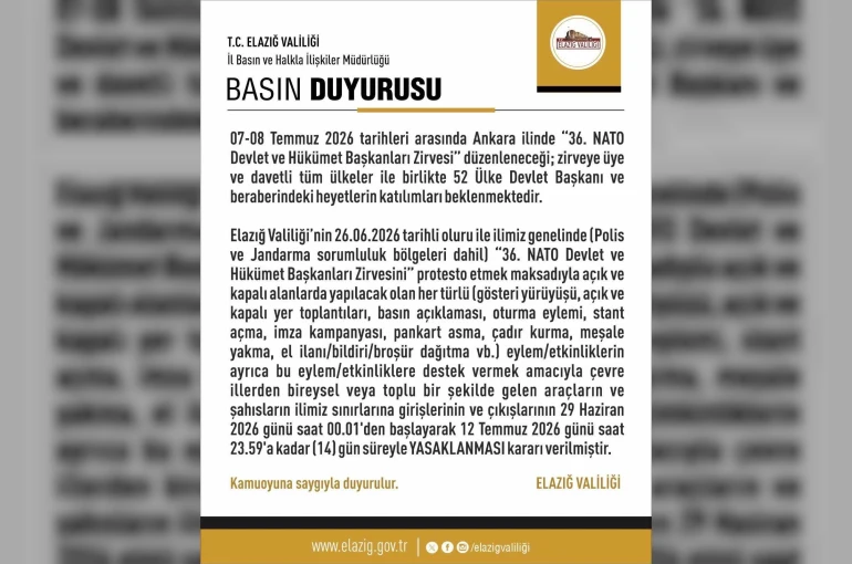 Elazığ’da 14 günlük eylem yasağı