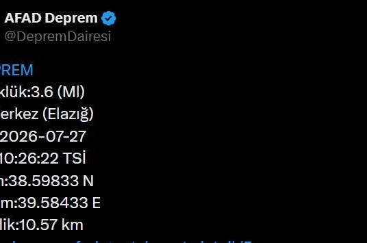 Elazığ’da 3.6 büyüklüğünde deprem