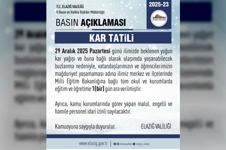 Elazığ’da eğitim-öğretime 1 gün ara verildi 