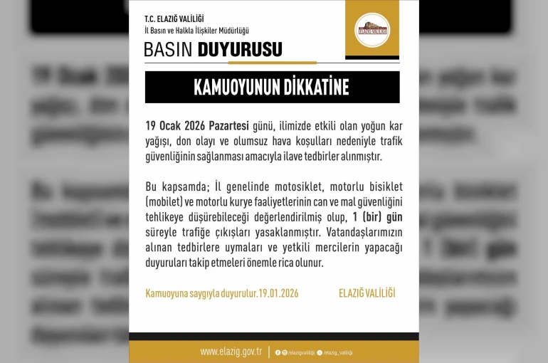 Elazığ’da motosiklet, mobilet ve motorlu kuryelerin trafiğe çıkışları yasaklandı