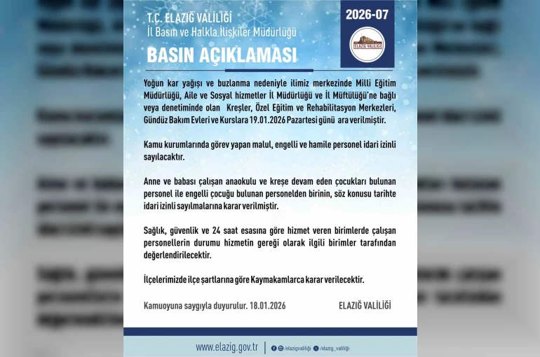 Elazığ’da rehabilitasyon ve bakımevi kurslarına kar tatili