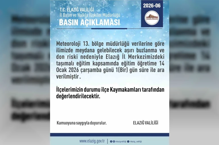 Elazığ’da taşımalı eğitime 1 gün ara