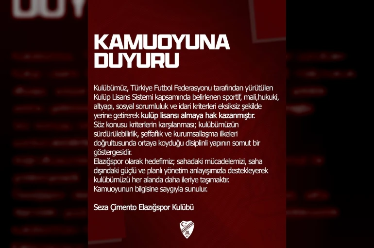 Elazığspor, kulüp lisansı almaya hak kazandı