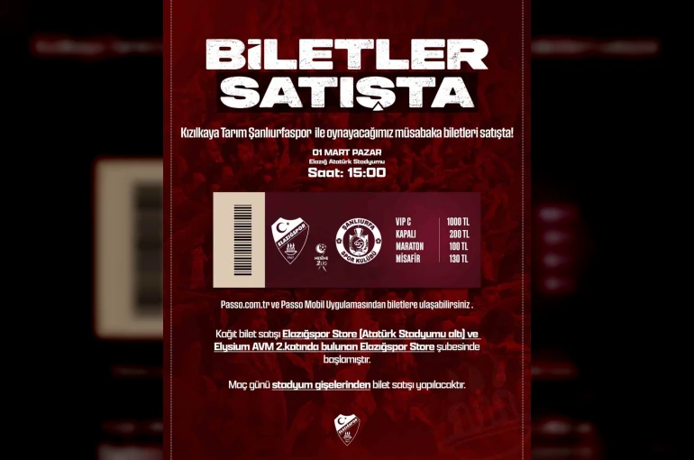 Elazığspor - Şanlıurfaspor maç biletleri satışta