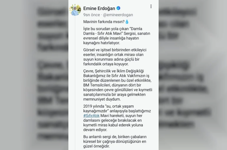 Emine Erdoğan’dan New York’ta açılan "Sıfır Atık Mavi-Damla Damla" sergisine ilişkin paylaşım