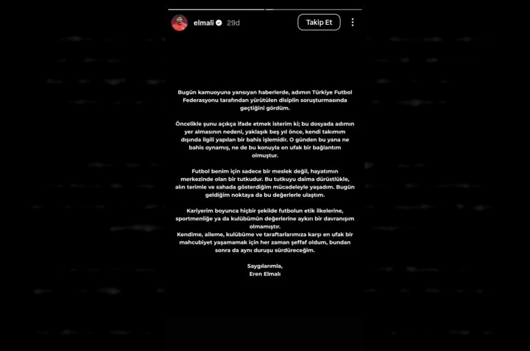 Eren Elmalı: "Bu dosyada adımın yer almasının nedeni, yaklaşık 5 yıl önce kendi takımım dışında ilgili yapılan bir bahis işlemidir"