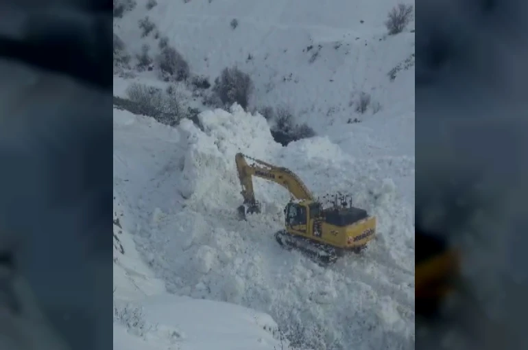 Erzincan’da köy yoluna çığ geldi
