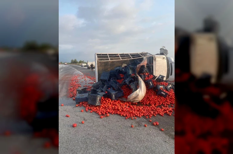 Erzin’de domates yüklü kamyonet takla attı: 2 yaralı