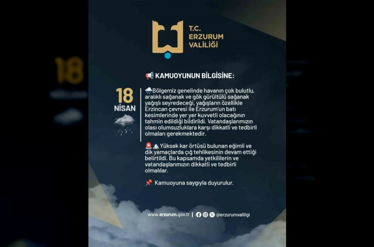 Erzurum Valiliğinden kuvvetli yağış uyarısı