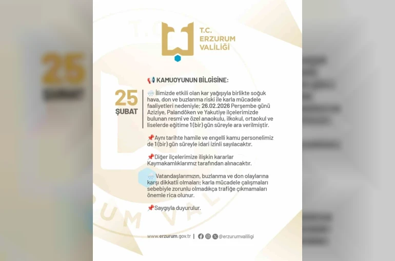 Erzurum’da okullara bir gün kar tatili 