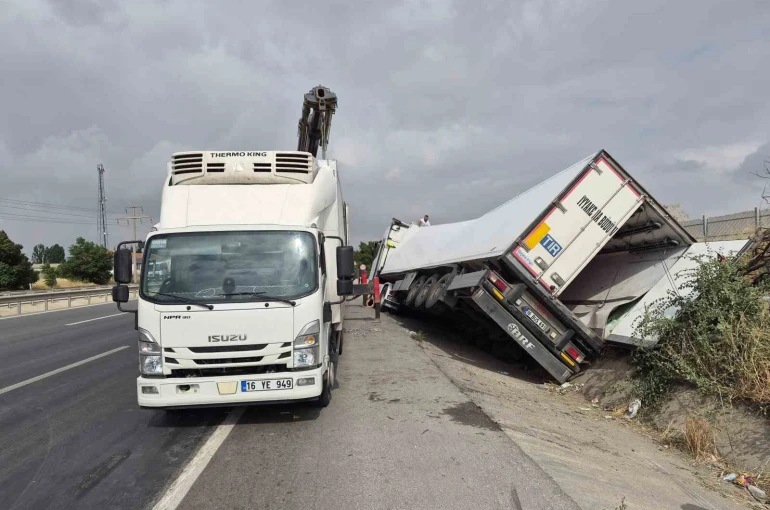 Et yüklü tır şarampole devrildi