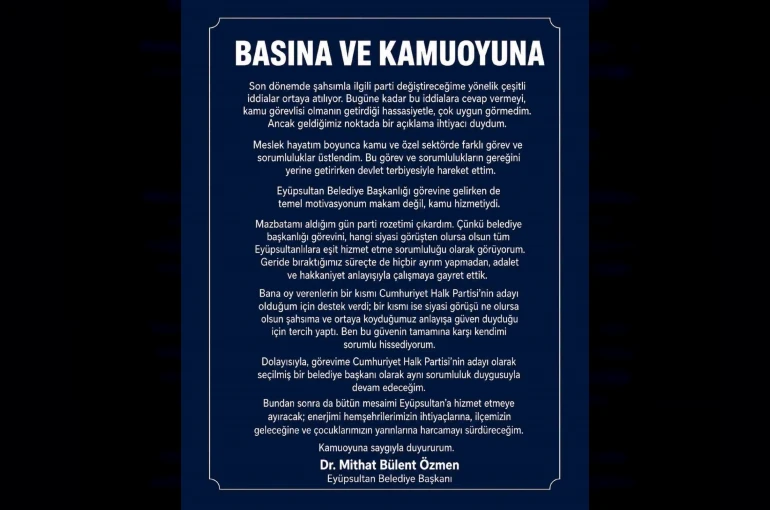 Eyüpsultan Belediye Başkanı Özmen, "Görevime CHP’nin seçilmiş bir belediye başkanı olarak devam edeceğim"