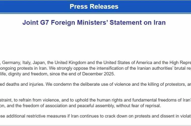 G7 ülkelerinden İran’a kınama: "Muhalefete yönelik baskının sürmesi halinde ek kısıtlayıcı tedbirler uygulamaya hazırız"