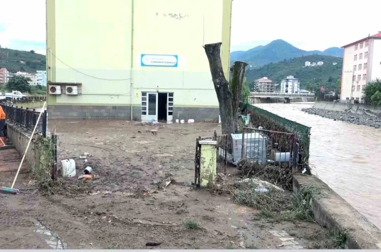 Giresun’da sel suları çekildi, geriye çamuru kaldı 