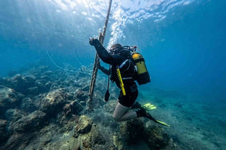 Güvercinada açıklarında deniz dibi temizliği yapıldı