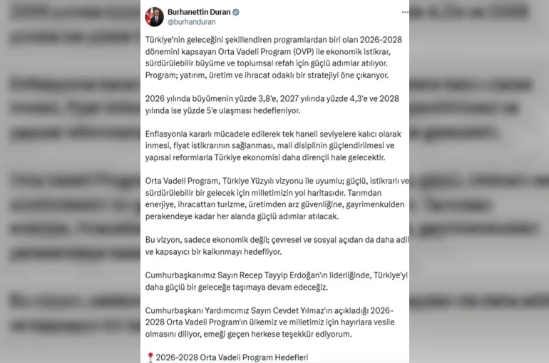 İletişim Başkanı Duran: "Orta Vadeli Program, Türkiye Yüzyılı vizyonuyla uyumlu yol haritasıdır"