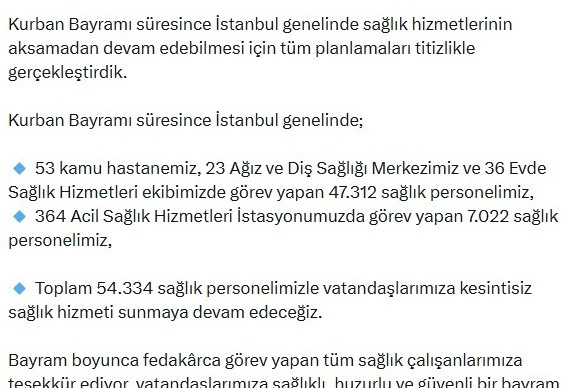 İstanbul’da Kurban Bayramı’nda 54 bin 334 personel görev yapacak