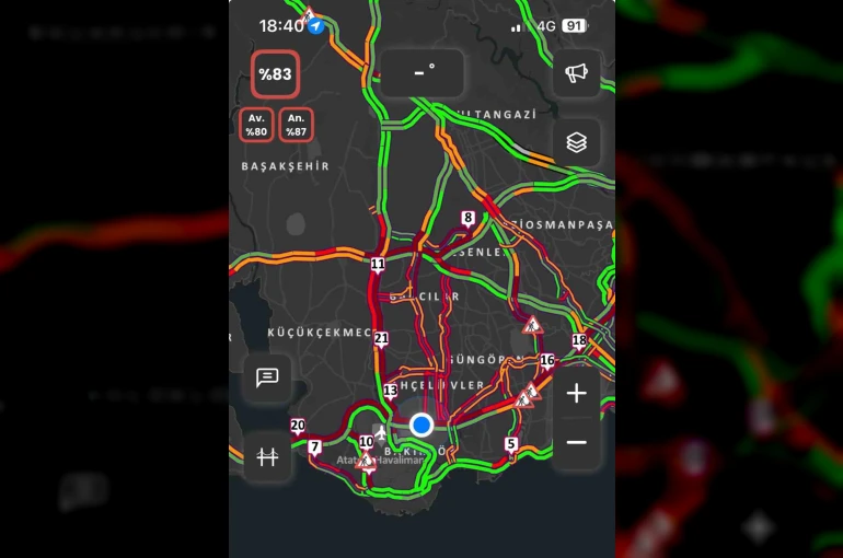 İstanbul’da trafik yoğunluğu akşam saatlerinde yüzde 83’e ulaştı