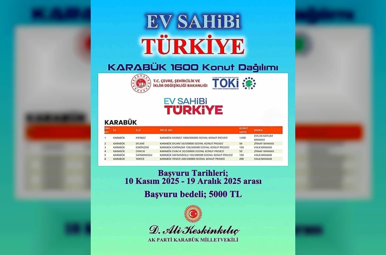 Karabük’te 1600 konut için başvurular 10 Kasım’da başlıyor