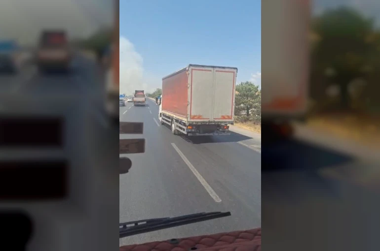 Karayolundaki otluk alanda çıkan yangın ormana sıçramadan söndürüldü