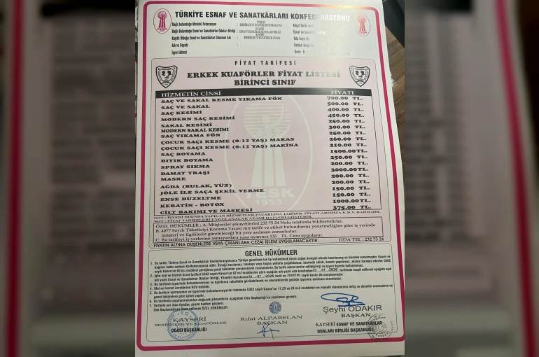Kayseri’de berber ücretlerine zam