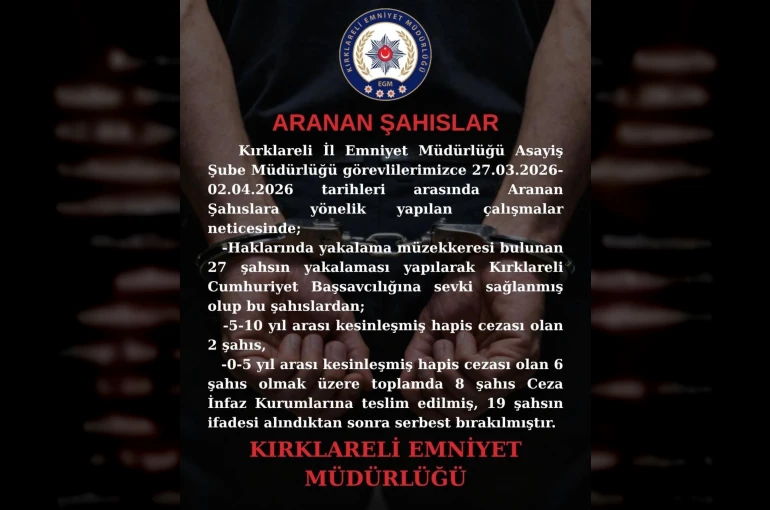 Kırklareli’nde aranan 8 kişi yakalandı