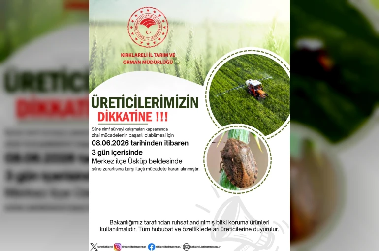 Kırklareli’nde süne alarmı: Üreticilere 3 günlük ilaçlama çağrısında bulunuldu